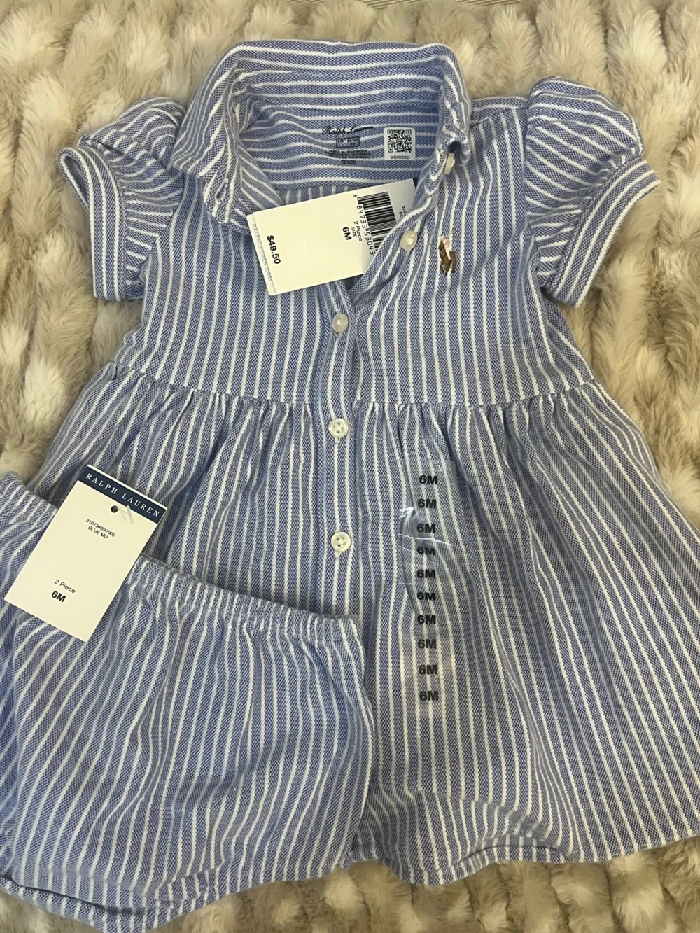 NWT Ralph Lauren Blue and White Striped Button-Down Shirt